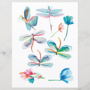 Wasserfarbene Libellen zum Ausschneiden und Collag