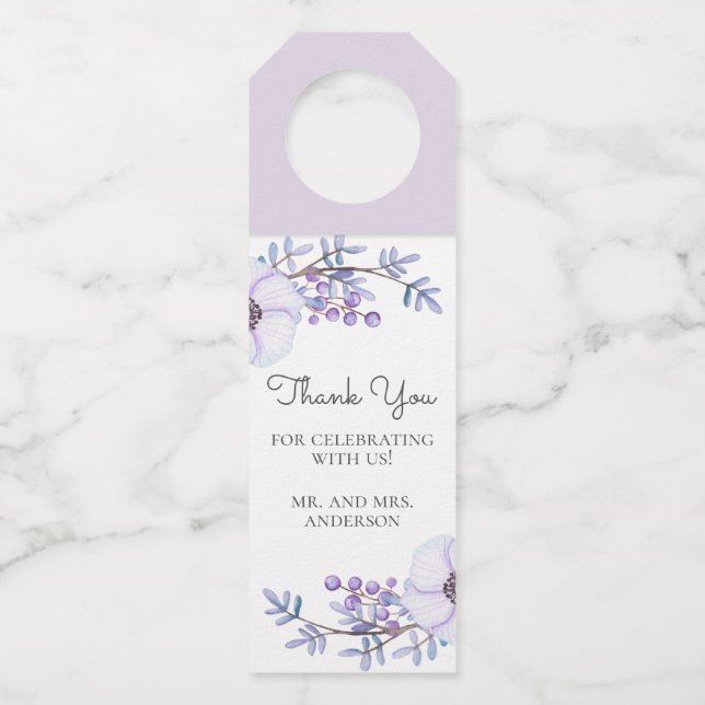 Wasserfarbene lila Blume. Blumenhochzeit vielen Da Flaschenanhänger (Vorderseite)