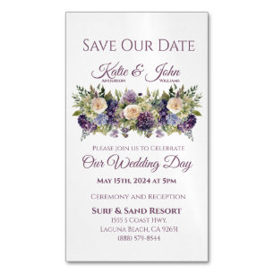 Wasserfarbene Lila Blume Bouquet-Save the Date Magnetische Visitenkarte