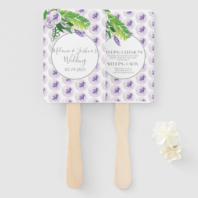 Wasserfarbene Lila Blumenmohn Rose Hochzeit Fächer (Vorne und Hinten)