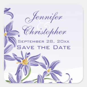 Wasserfarbene Lila Frühlingsblumen Save the Date Quadratischer Aufkleber