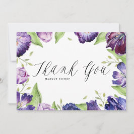Wasserfarbene Lila Tulips Blumenrahmen Hochzeit Dankeskarte