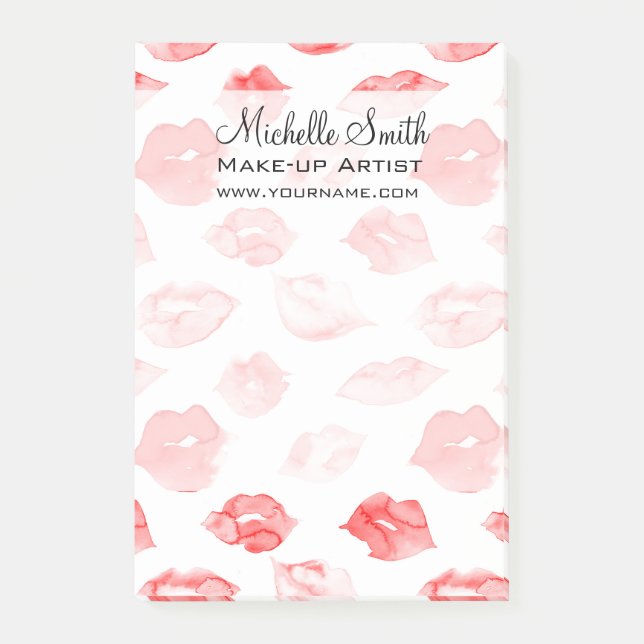 Wasserfarbene Lippen Muster Make-up Post-it Klebezettel (Vorderseite)