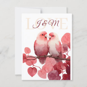 Wasserfarbene Lovebirds mit benutzerdefinierten In Postkarte