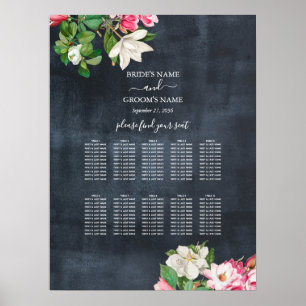 Wasserfarbene Magnolienblüten Hochzeit Sitzordnung Poster