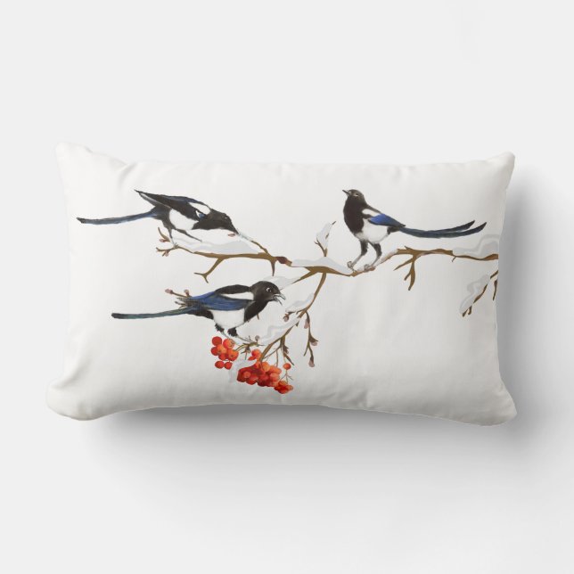 Wasserfarbene Magpie Birds Nature Art Throw Kissen (Vorderseite)