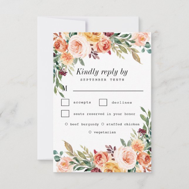 Wasserfarbene Mahlzeit Wahl Rosa Burgundy Hochzeit RSVP Karte (Vorderseite)