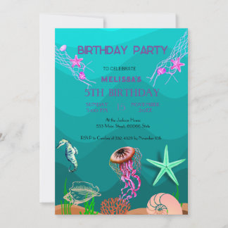 Wasserfarbene Meerestiere Einladung zur Geburtstag