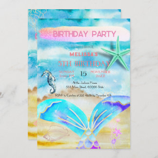 Wasserfarbene Meerestiere Einladung zur Geburtstag
