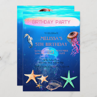 Wasserfarbene Meerestiere Einladung zur Geburtstag
