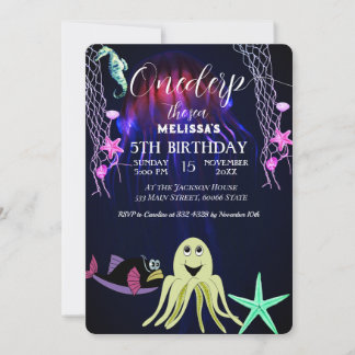 Wasserfarbene Meerestiere Einladung zur Geburtstag