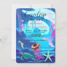 Wasserfarbene Meerestiere Einladung zur Geburtstag