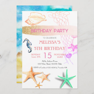 Wasserfarbene Meerestiere Einladung zur Geburtstag