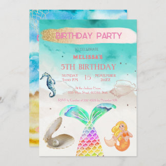 Wasserfarbene Meerestiere Einladung zur Geburtstag