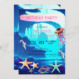 Wasserfarbene Meerestiere Einladung zur Geburtstag