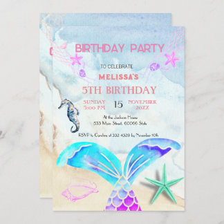Wasserfarbene Meerestiere Einladung zur Geburtstag