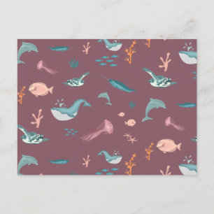 Wasserfarbene Meerestiere Rosa Muster Feiertagspostkarte