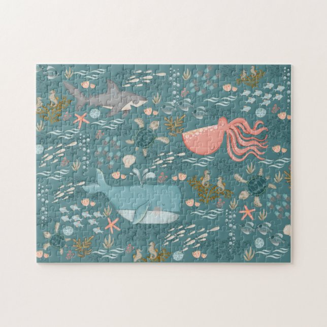 Wasserfarbene Meerestiere suchen und finden Aquama Puzzle (Horizontal)