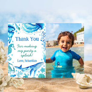 Wasserfarbene Meerestiere Whale unter dem Foto Dankeskarte