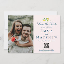 Wasserfarbene Minimalistische Zitrone - QR und Fot Save The Date
