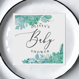 Wasserfarbene Minze Blumensukkulturen Babydusche Serviette