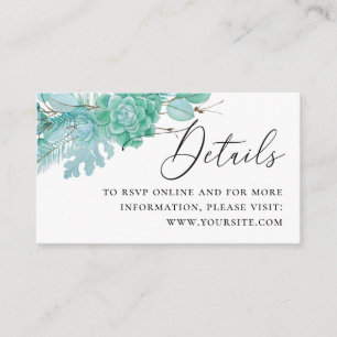 Wasserfarbene Minze Succulents Hochzeitdetails + Q Begleitkarte