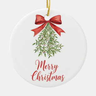 Wasserfarbene Mistelzweig Frohe Weihnachten Keramik Ornament