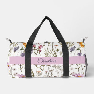 Wasserfarbene Monogramm-Name mit rosa-lila Wildblu Duffle Bag