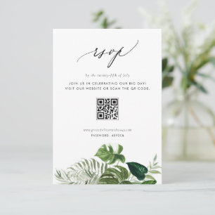 Wasserfarbene Monstera-Grünpflanzen-QR-Code-Hochze RSVP Karte