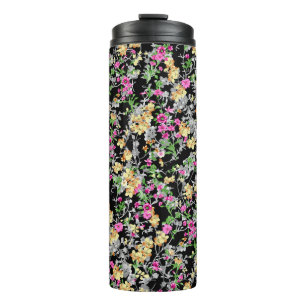 wasserfarbene nahtlose Blumengestaltung schwarzer Thermosbecher