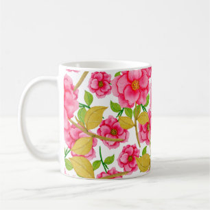 Wasserfarbene nahtlose Muster mit Blumen. Vintage Kaffeetasse