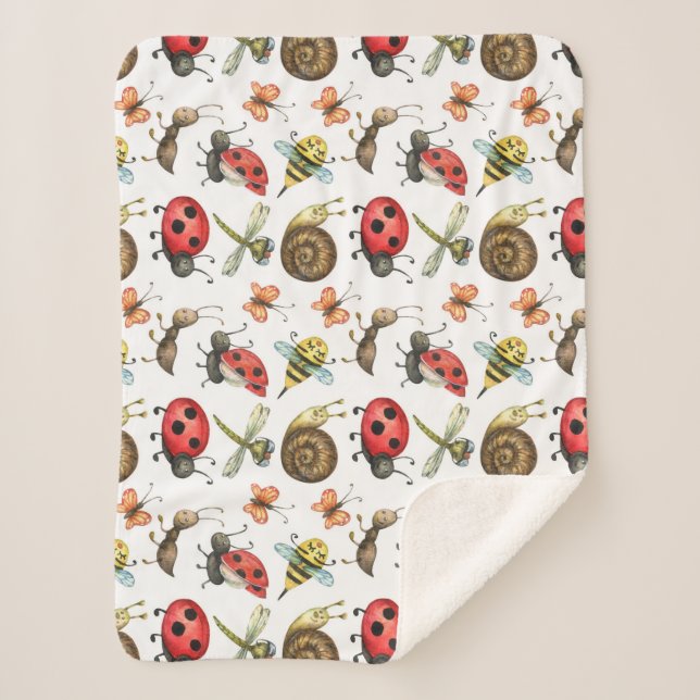 Wasserfarbene Niedliche Cartoon Bugs Insekten Natu Sherpadecke (Vorderseite)