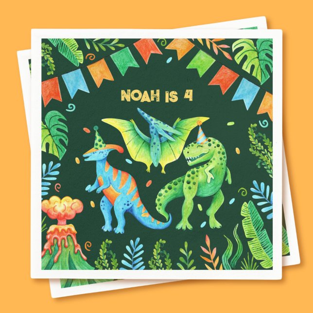 Wasserfarbene Niedliche Dinosaurier Boys Geburtsta Serviette (Watercolor Dinosaurs Boys Birthday Napkins)