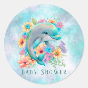 Wasserfarbene Niedliche Dolphin und Florals Babydu Runder Aufkleber