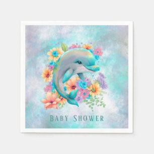Wasserfarbene Niedliche Dolphin und Florals Babydu Serviette