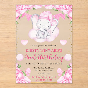 Wasserfarbene Niedliche Elefanten und rosa Rosen G Acryleinladungen