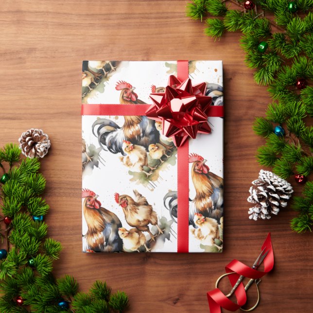 Wasserfarbene Niedliche Hühner Bird Animal Nature Geschenkpapier (Feiertagsgeschenk)