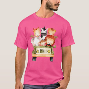 Wasserfarbene Niedliche Safari-Tiere im Auto Löwe T-Shirt