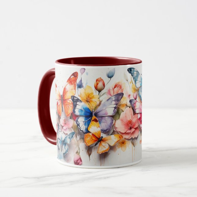 Wasserfarbene Niedliche Schmetterlinge und Blume T Tasse (Vorderseite Links)