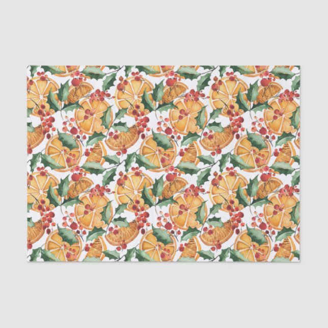 Wasserfarbene Orangen und Berries Weihnachten Seidenpapier (Vorderseite)