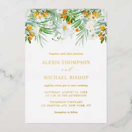 Wasserfarbene Orchideen und Kumquats Hochzeit Folieneinladung