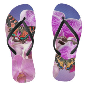 Wasserfarbene Orchideenblüte in rosa und lila Schm Flip Flops