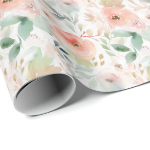 Wasserfarbene Peach Floral Elegante Romantik Geschenkpapier