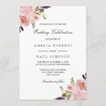 Wasserfarbene Peonies Pink Lila Hochzeitseinladung