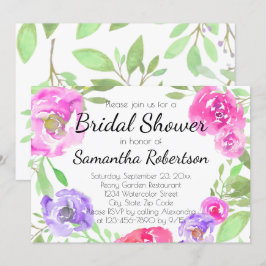 Wasserfarbene Peony Pink Green Floral Brautparty Einladung