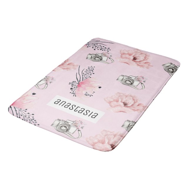 Wasserfarbene Personalisierte Rose Badematte (Schrägansicht)