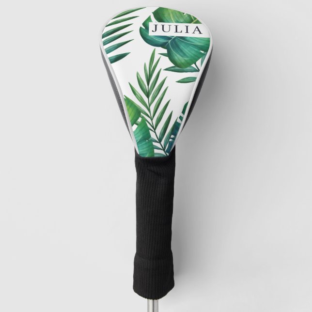 Wasserfarbene Personalisierte tropische Blätter Golf Headcover (Vorderseite)