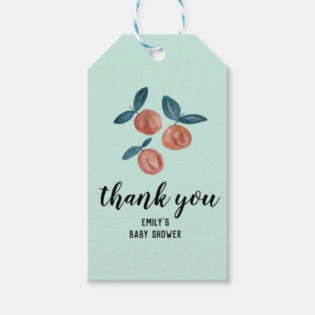 Wasserfarbene Pfirsichbaby Dusche bevorzugt Geschenkanhänger (Vorderseite)