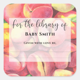 Wasserfarbene Pfirsiche - Für die Bibliothek Quadratischer Aufkleber