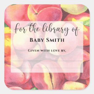 Wasserfarbene Pfirsiche - Für die Bibliothek Quadratischer Aufkleber
